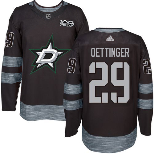 Adidas Men Dallas Stars 29 Jake Oettinger Black 1917-2017 100th Anniversary Stitched NHL Jersey